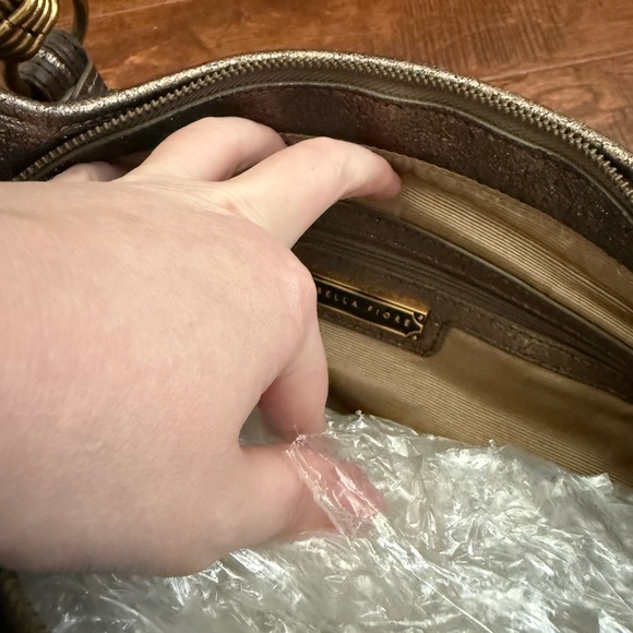 Isabella Fiore Anna Beaded Shoulder Bag Bronze Metallic Leather Boho Hobo - Picture 9 of 11